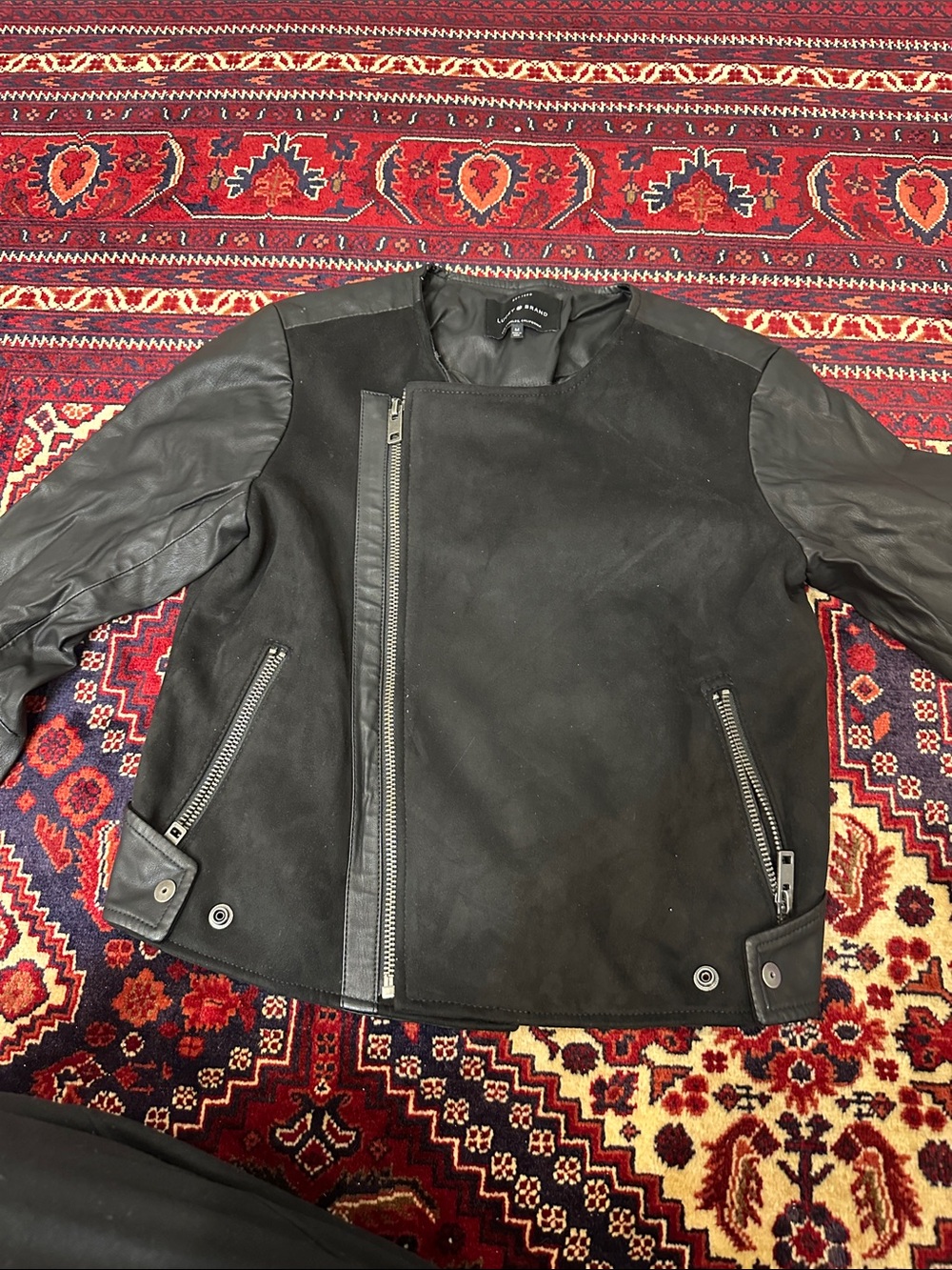 Women Black Leather & Suede Moto Jacket